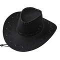 Classic black felt cowboy hat with adjustable wind rope and woven trim on white background - Adult 58CM / Black