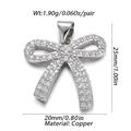 Silver bow knot pendant made of copper with sparkling rhinestones for jewelry DIY - YSN008-10 Silver Full Zircon Bow