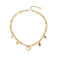 Collar de corazón de acero dorado con dijes de mariposa y tulipán sobre fondo blanco - Estilo Tulipán Mariposa (1#)