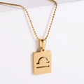 18k gold plated stainless steel Libra constellation square pendant necklace with ball chain - Libra