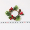 Christmas napkin ring featuring green pine needles, red berries and natural pinecones - Pom Pom Pine Needle Berry Leaf Circle Napkin Ring