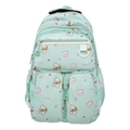 Mint green school backpack with pink cartoon bear patterns and multi-pocket design - Single Bag / Green