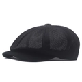 Berretto newsboy da uomo in mesh nero traspirante con design vintage per l'estate - Nero