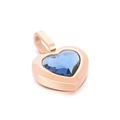 Luxury heart pendant with faceted blue crystal and rose gold plating at 45 degree angle - Blue Gemstone Rose Gold Base (KP100790-K)