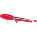 Pinzas de cocina de silicona roja y acero inoxidable con soporte y mango suave - Rojo