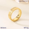 Anillo de acero inoxidable dorado de 6 mm con circonitas engastadas en cuatro garras - US 7 / Dorado Hombre