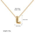 Detail showing gold bubble letter L pendant dimensions 10mm by 6mm on 55cm cable chain - Letter L