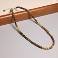 Tiger eye and gold bead beaded necklace with extension chain in minimalist design - XL0079 Tiger Eye Beads Gold Accent