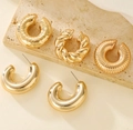 Golden C-shaped ear cuffs and studs with textured hammered finish and twisted designs - Gold Multi-Style Earring Combo (13) / KC Gold