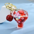Cute acrylic hot air balloon keychain with colorful beads, gold ring and red bell - Gradient Rope + Colorful Bead Milk Tea Cup / Hot Air Balloon [Red]