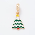 Pendentif sapin de Noël émaillé vert et blanc avec bordure dorée et étoile jaune - Noël arbre