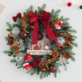 Ghirlanda natalizia con pigne, fiocchi rossi e cartello in legno Merry Christmas per porte - Ghirlanda 50cm (Senza Luce)
