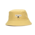 Women's yellow cotton bucket hat with white text patch and metal ring detail - Yellow