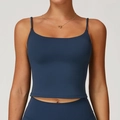 Navy blue brushed yoga tank top with thin shoulder straps and square neckline - S / Navy Blue