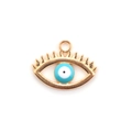 Golden alloy evil eye pendant with light blue enamel finish for DIY jewelry making - 10pcs Blue Eyelash Evil Eye Hollow Pendants