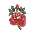 Elegant rose brooch with red pink gradient crystals and green leaves on gold base - XD823183-2 Pink Red Rose