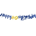 Blue and gold Happy 40th Birthday banner with glitter numbers for party decor - 40th Birthday Mirror+Glitter Style / Deep Blue Gold