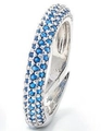 Silver-plated ring with rows of pavé-set blue cubic zirconia stones on metal base - Adjustable Open / Platinum Plated - Blue Zirconia