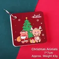Deep red Christmas bear and reindeer mini flashcard set with metal ring 7x7cm - Christmas Iron Ring Notebook - Animal
