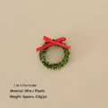 Miniature green Christmas wreath with red silk bow for DIY dollhouse decoration - No.74 - 4cm Shiny Mini Christmas Wreath