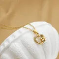 18K gold heart necklace with zircon paw print pendant in durable titanium steel - No. 9 N0114 Gold