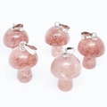 Set of five pink quartz mini mushroom pendants with metal loops for DIY jewelry making - Strawberry Quartz