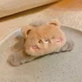 Plush light brown bear hair claw clip with embroidered face on ceramic plate - 6# Bear