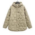 Khaki women's hooded quilted jacket with wavy stitching and front button closure - XS / Khaki