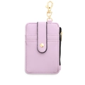 Lilac lychee pattern leather card holder with zipper pocket and golden lobster clasp - Purple