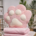 Pink cat paw plush pillow and soft blanket set on a gold chair for home comfort - Pink