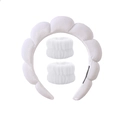 White sponge headband and absorbent wristbands set for skincare and face washing - Headband + Wristbands 3-Piece Set - White