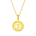 Collier en acier titane doré avec pendentif lettre T et incrustation en nacre - Lettre T(S-P005-T)