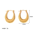 Detail view showing hammered texture and dimensions of gold stainless steel hoop earrings - Retro Hammered Oval Hoops