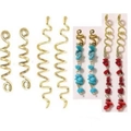 Golden spiral hair rings with turquoise and red beads for braids and dreadlocks decor - 8Pcs Gold Set 2#