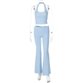 Ensemble bleu clair deux pièces avec haut dos nu ajusté et pantalon évasé à taille haute - S / Bleu