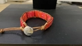 Handmade red stone wrap bracelet with brown leather cord and Tree of Life button - Tree of Life Buckle (32 Pcs) / Red