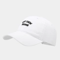 Detailed close-up of high-quality black embroidery on a white cotton baseball cap crown - Adjustable / White