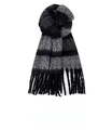 Classic black and grey plaid scarf for winter with soft fringe detail on white background - Black Grey Series
