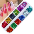 Macro view of 12-grid box with laser alphabet nail sequins for DIY manicure decoration - 26 English Letters Laser Sequins Set(亮片20)