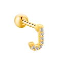 Gold plated letter J cartilage stud earring with cubic zirconia pavé setting - Letter J
