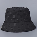 Detailansicht eines schwarzen Fischerhuts mit Distressed-Details und Rauten-Rissmustern - M (56-58cm) / Schwarz