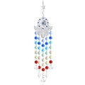Rainbow garden suncatcher with silver Hamsa hand and colorful crystal glass beads - Evil Eye Hamsa Hand / 133g/48cm