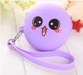 Mini round lavender silicone coin purse with cartoon face and wrist strap detail - Purple (Model 2)