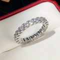 Elegant full eternity silver ring with cubic zirconia stones in a jewelry gift box - US 7 / Style F1236/Eternity Band / White Gold