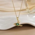Elegant gold-plated hummingbird necklace with green gemstone and white zircon accents - FN0107 Green Gemstone Hummingbird