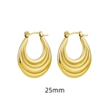 Golden 25mm titanium steel tiered wave hoop earrings with polished metallic finish - 25mm / Multi-stripes / Gold