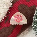 Iridescent white triangle hair claw with pink snowflake and colorful rhinestones - 5cm / Berry Red
