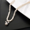 Elegant natural Baroque pearl necklace featuring a silver Mickey-shaped metal pendant - 05-F1 Titanium Steel Natural Pearl Necklace Silver Cartoon Mouse Head