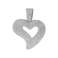 Silver heart pendant with crystal pavé setting and hollow interior on white background - Silver Pendant Only