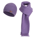 Three-piece winter set in light purple thick knit featuring beanie with leather patch - Purple (2-Piece Set)